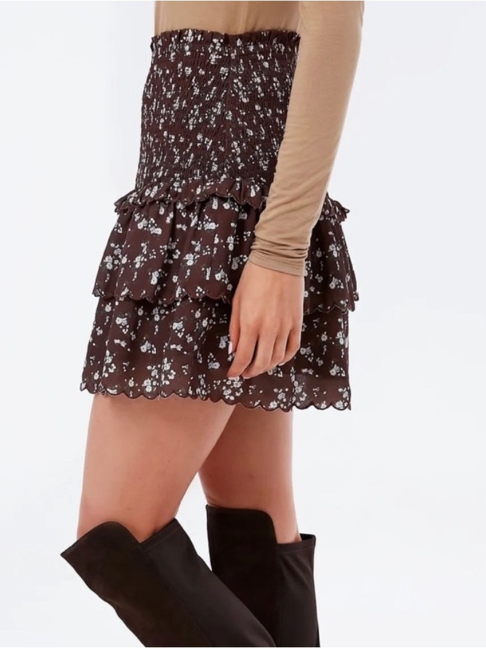 NWT Tuckernuck Hyacinth House "Steff" Smocked Mini Skirt XL Brown Ditsy Floral - Picture 3 of 11
